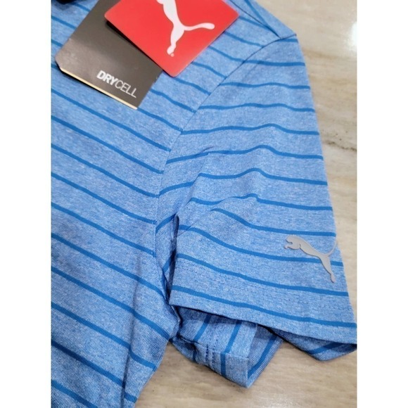 Puma Boys Rotation Stripe Polo Drycell Ibiza Blue Medium NWT - Picture 3 of 11